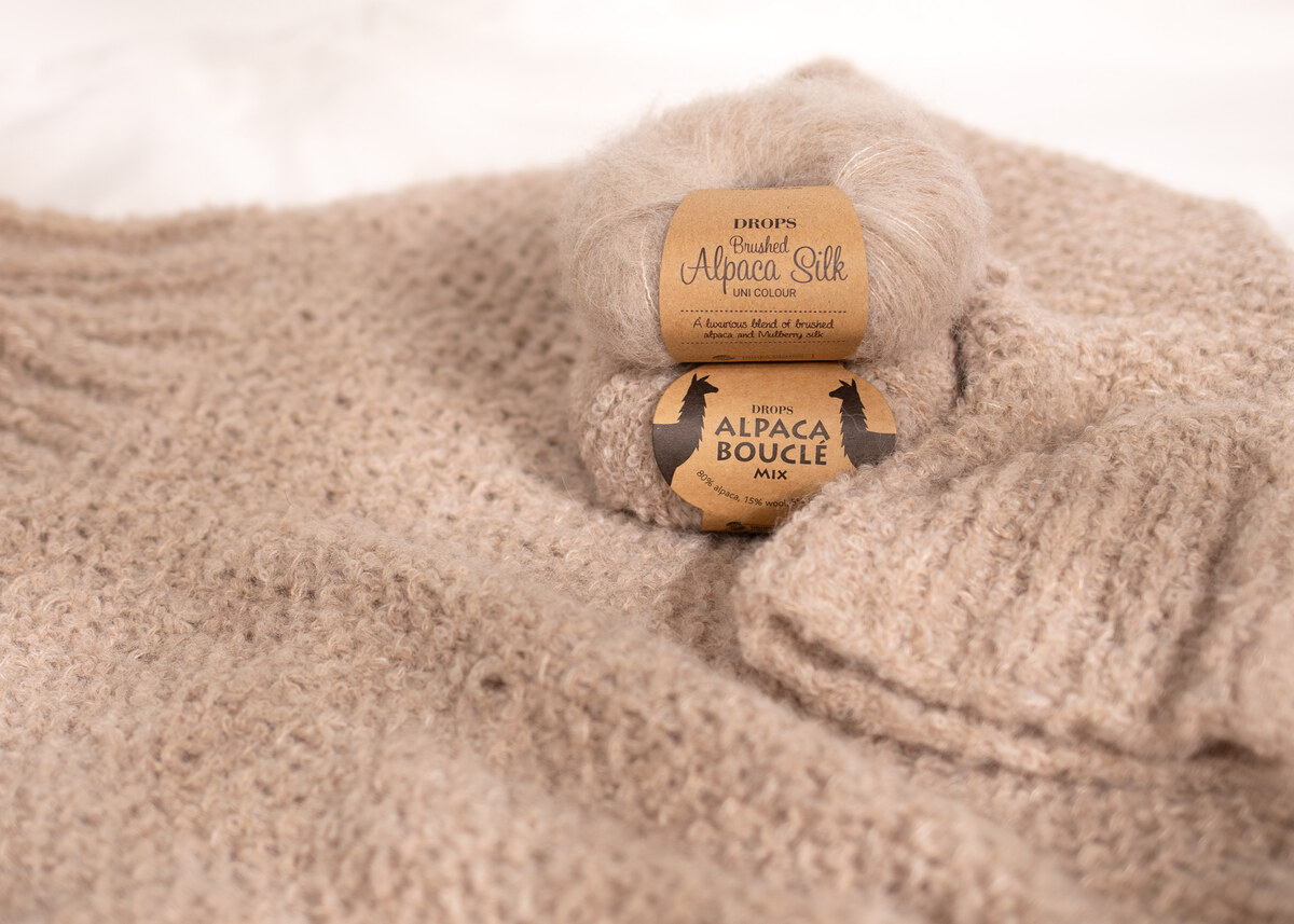 Beige alpaca-strik med DROPS Alpaca Bouclé