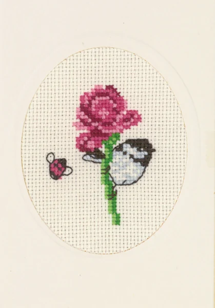 Broderikit Blomsterkort rose 9 x 13 cm