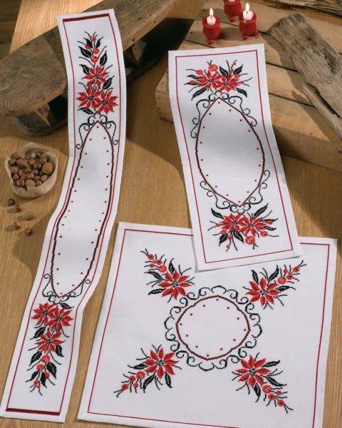 Broderikit Røde julestjerner 26 x 67 cm