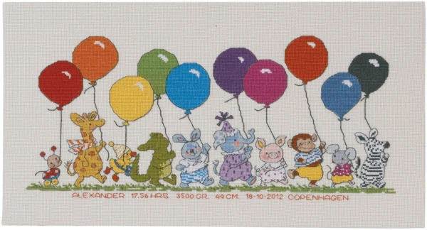 Broderikit Dyr med balloner 22 x 42 cm R5301