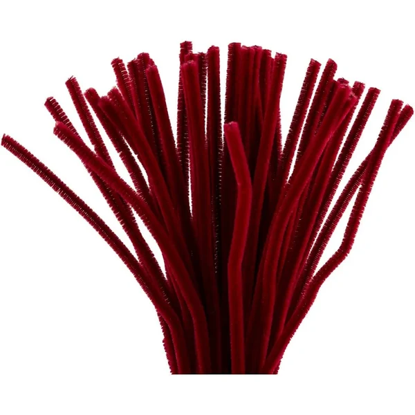 Chenille, 6mm, 30cm, 50stk Gl. rød