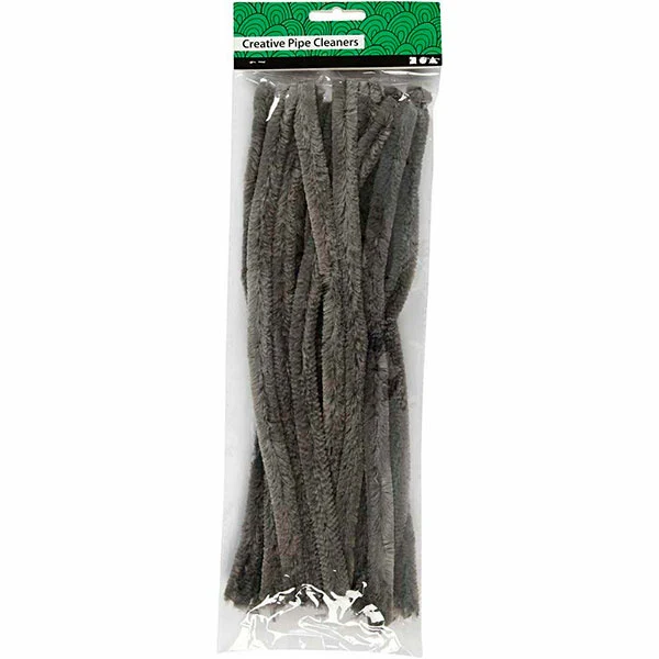 Chenille, 15mm, 30cm, 15stk Grå