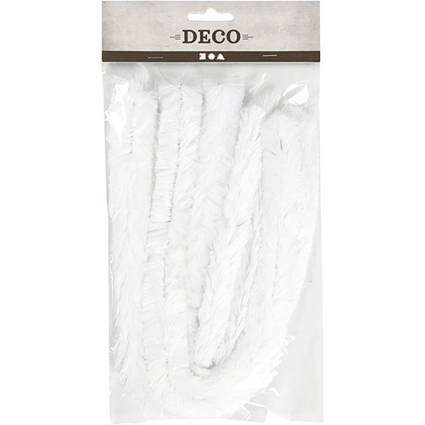 Chenille, 30mm, 40cm, 4stk Hvid