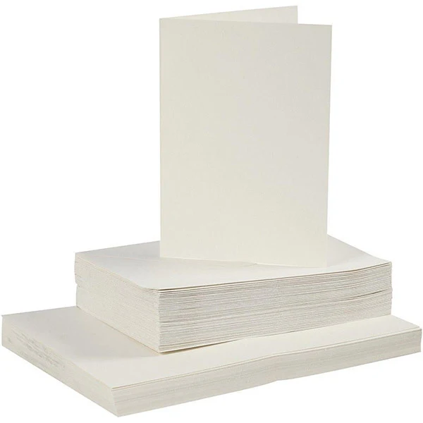 Kort og kuverter, kort 10,5 x 15 cm, kuvert 11,5 x 16,5 cm, 50 sæt Råhvid