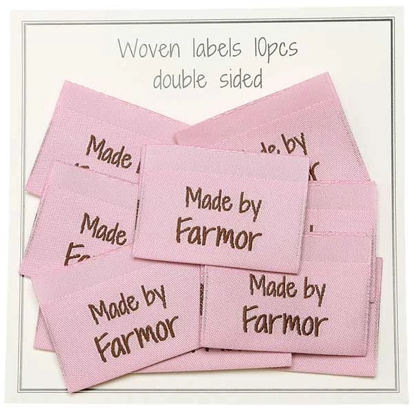 Go Handmade Vævet Label, Dobbeltsidet, Pink, 35 x 19 mm, 10 stk Made by Farmor