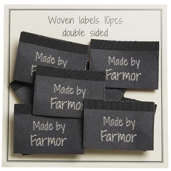 Go Handmade Vævet Label, Dobbeltsidet, Grå, 35 x 19 mm, 10 stk Made by Farmor