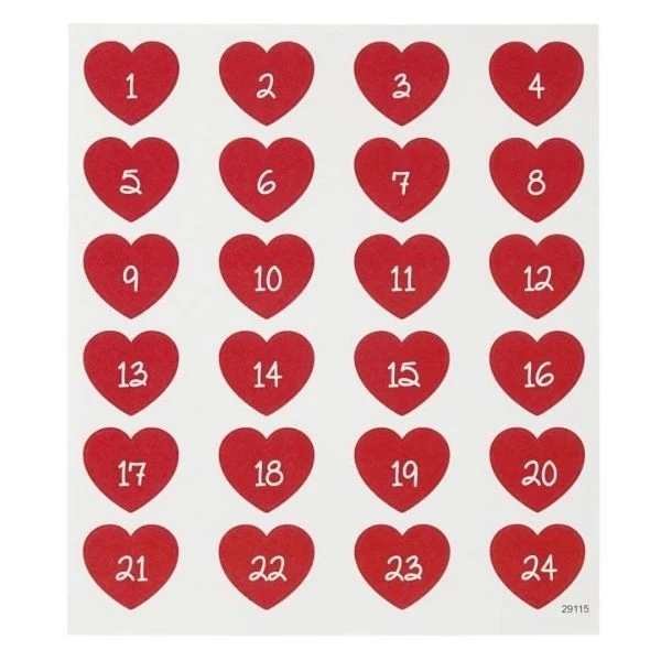 Kalendertal Klistermærker, 24 stk Hjerter