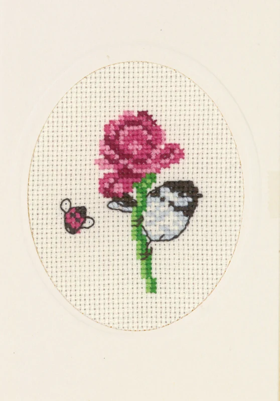 Broderikit Blomsterkort rose 9 x 13 cm
