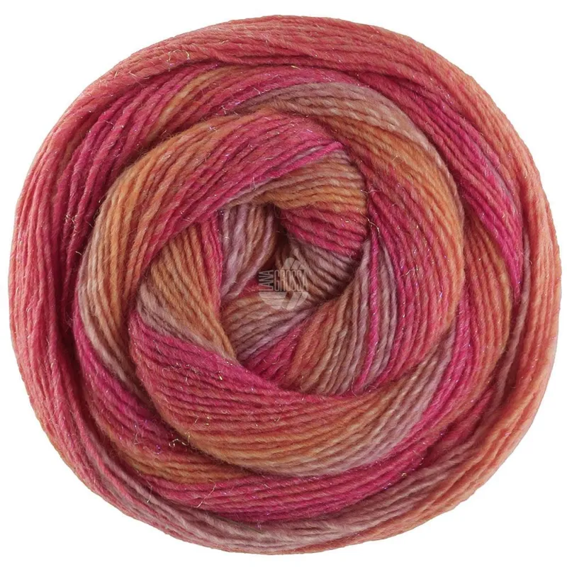 Lana Grossa Gomitolo Gala 4032 Grålilla/pink/tomatrød/orangegul