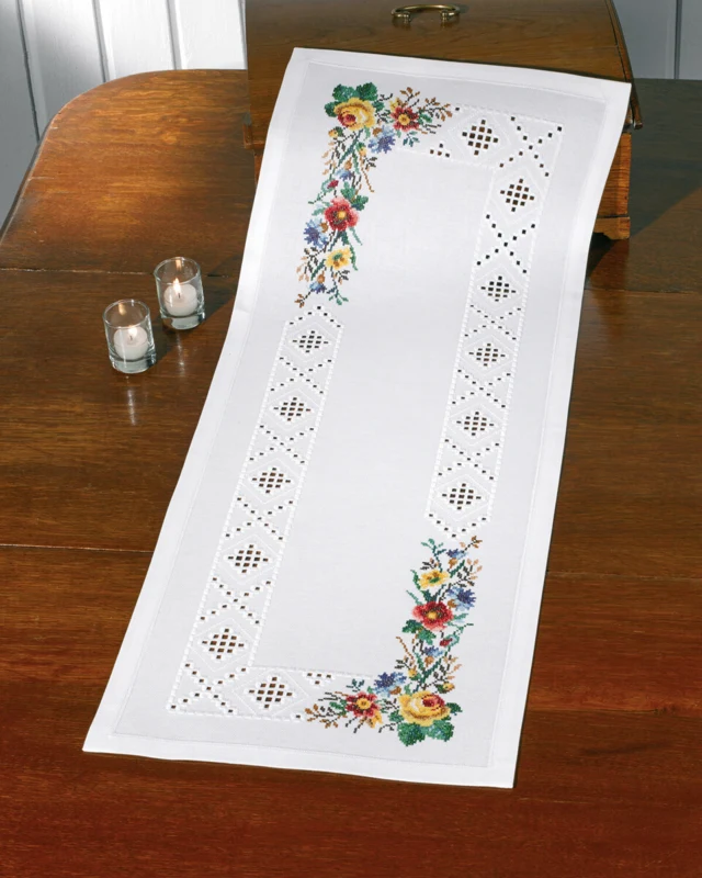 Broderikit Hardanger/blomster 39 x 102 cm