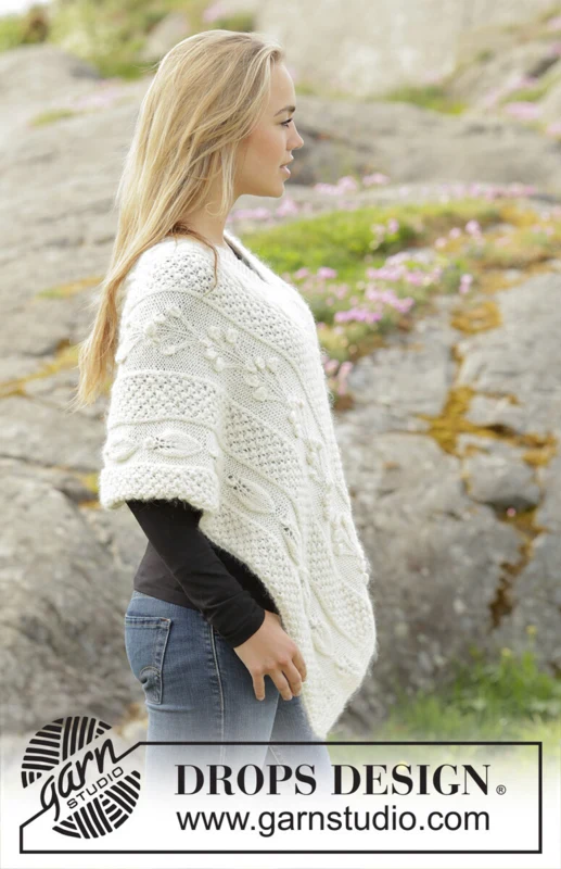 Snow Beads poncho i DROPS Alpaca og Brushed Alpaca Silk – DROPS 173-12