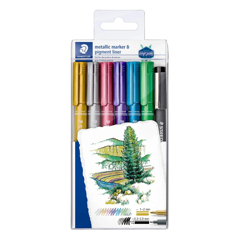 STAEDTLER Metallic marker & pigment liner, 6+1 stk