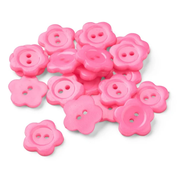 HobbyArts Plastikknapper Pink Blomst 15 mm, 20 stk