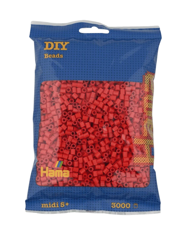 Hama Midi Perler, Ensfarvet, 3000 stk 201-05 Rød
