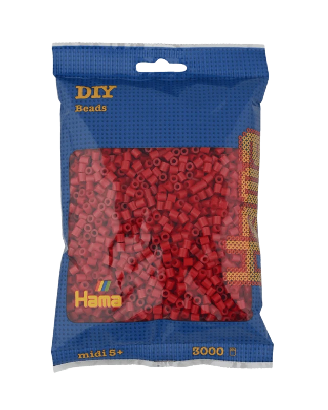 Hama Midi Perler, Ensfarvet, 3000 stk 201-22 Mørkerød