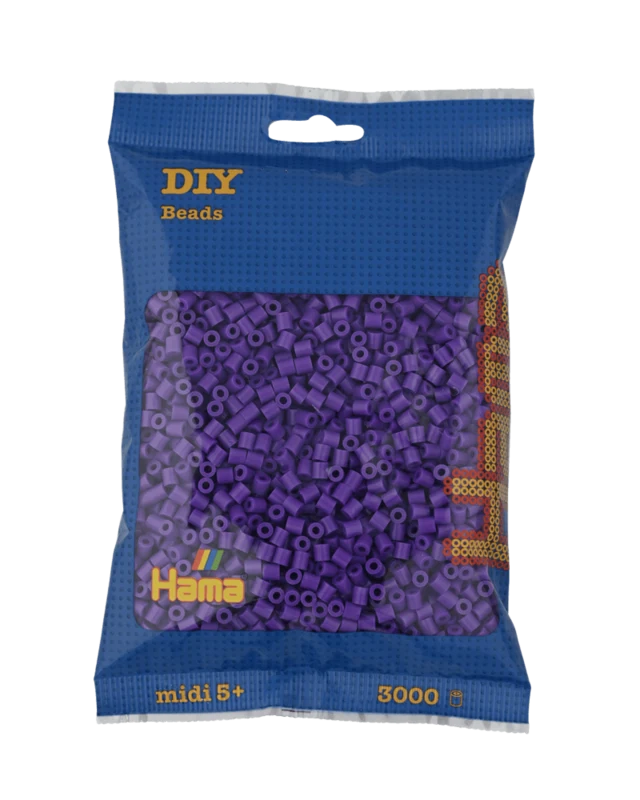 Hama Midi Perler, Ensfarvet, 3000 stk 201-07 Lilla