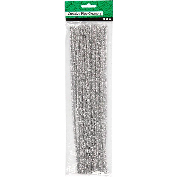 Chenille, 6mm, 30cm, 24stk Sølv