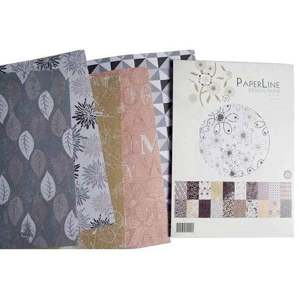 Paper Line Designpapir, A4, 20 motiver, 40 ark Sort Grå Beige