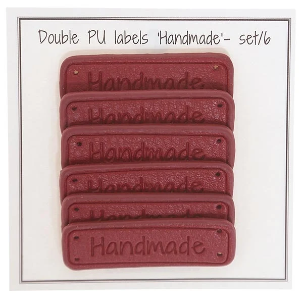 Go Handmade Dobbelt Label, PU læder, 5 x 1,5 cm, Handmade, 6 stk Hindbær