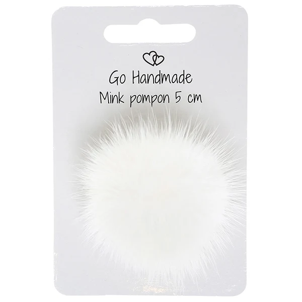 Go Handmade Pompon m. elastik strop, 5 cm 22222 Naturhvid