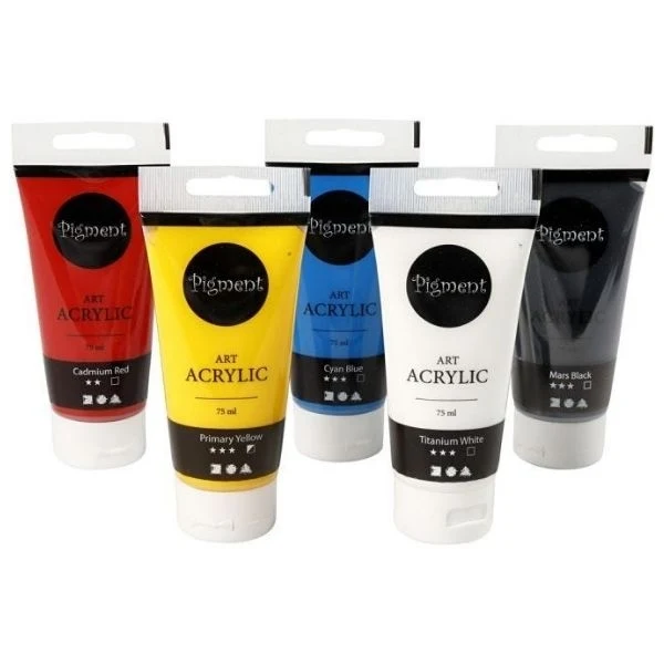 Pigment Art Akrylmaling, 75 ml, 5 stk.