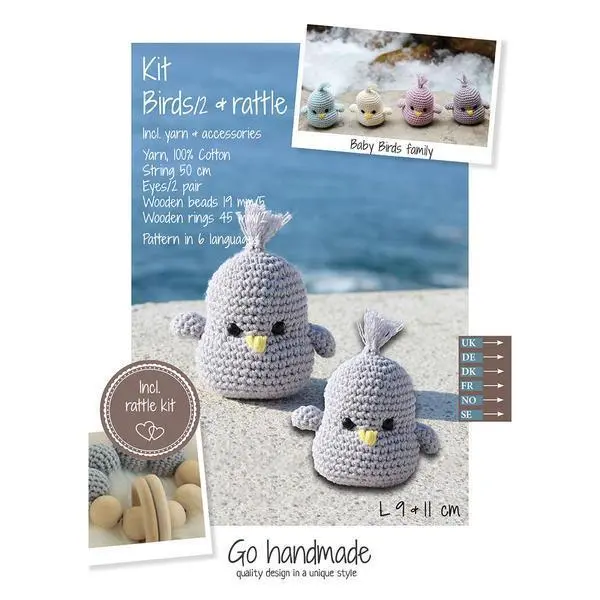 Go Handmade Hæklekit Baby Fugle og rangle