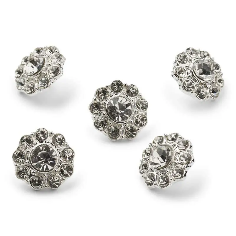 HobbyArts Rhinstensknapper, Hvid, 12 mm, 5 stk