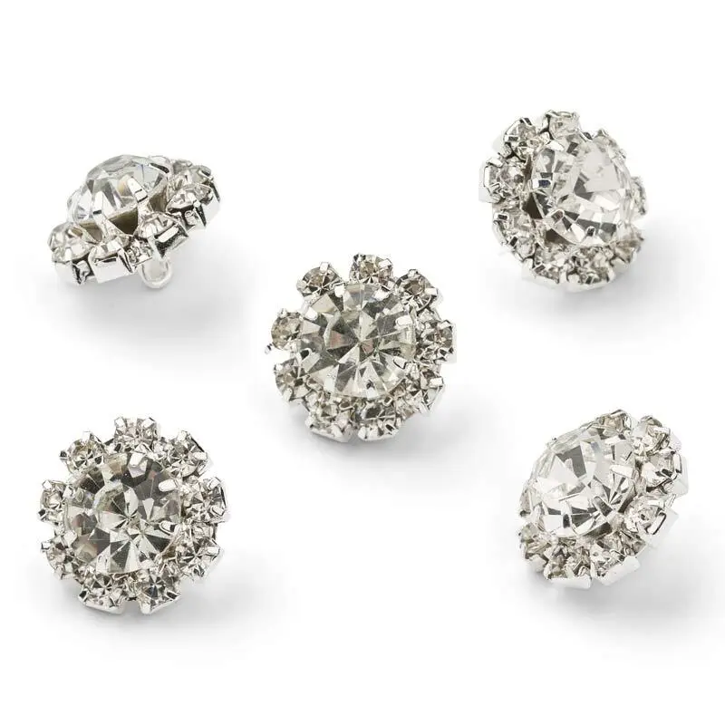 HobbyArts Rhinstensknapper, Hvid, 13 mm, 5 stk