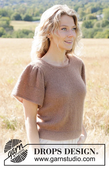 248-20 Brown Butterflies Top by DROPS Design