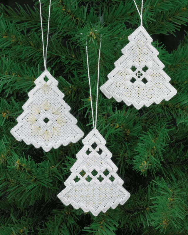 Broderikit Hardanger juletræ x 3 7,5 x 8 cm