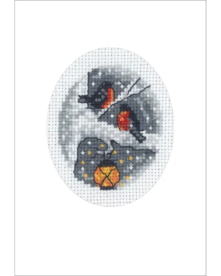 Broderikit Fugle i træ julekort 9 x 13 cm