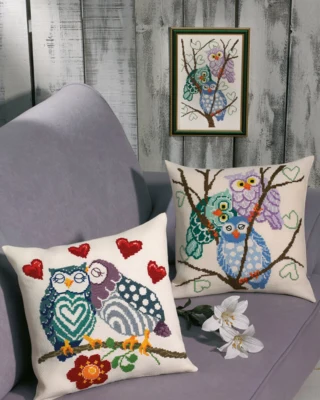 Broderikit Kære ugler 40 x 40 cm