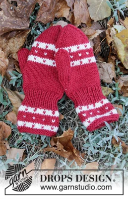 34-36 Candy Cane Lane Mittens by DROPS Design