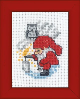 Broderikit Nisse tænder lys billede 6 x 8 cm
